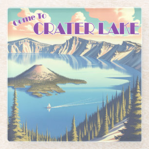 Ingelijste Poster bij Crater Lake Vintage Glazen Onderzetter