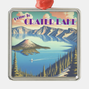 Ingelijste Poster bij Crater Lake Vintage Metalen Ornament
