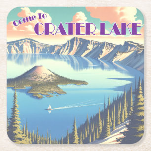 Ingelijste Poster bij Crater Lake Vintage Vierkante Kartonnen Onderzetter