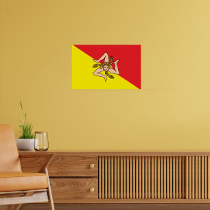 Ingelijste print met Vlag van Sicilië, Italië