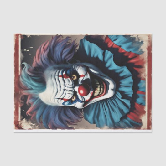 Ingelijste Spooky Horror Halloween Clown Decoupage Tissuepapier (Voorkant)