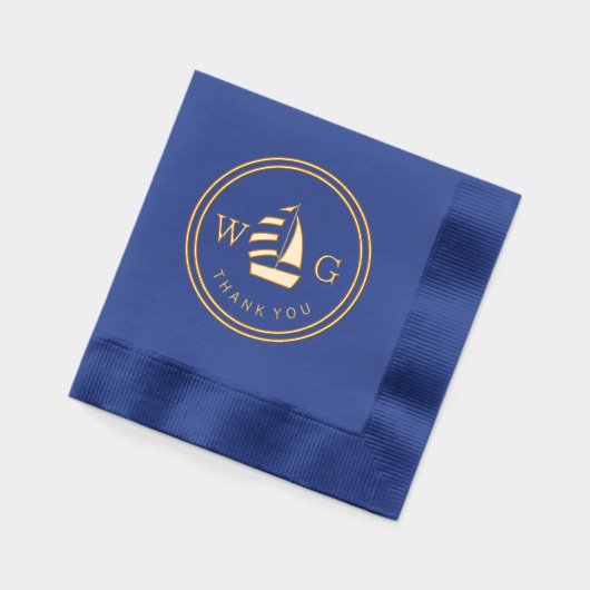 Ingelijste Zeilboot Monogram 2 Initiaal Dank u Folie Servetten (Links)