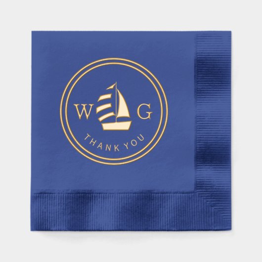 Ingelijste Zeilboot Monogram 2 Initiaal Dank u Folie Servetten (Voorkant)