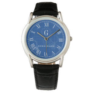 Ingenieur blauwdruk stijl aangepast monogram   Naa Horloge