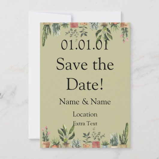 Ingepotte Planten Boho Save the Date Kaart (Voorkant)