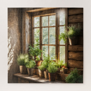 Ingepotte Planten in een zonnig raam Legpuzzel