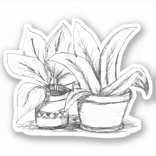 Ingepotte Planten schets Sticker (Voorkant)