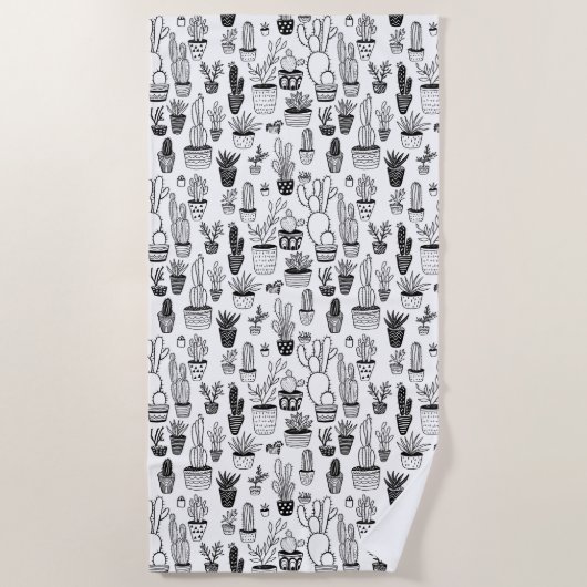 Ingepotte Planten Succulenten & Cactussen Handgema Strandlaken (Voorkant)