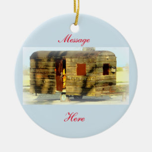 ingeweven houtcaravan keramisch ornament