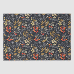 Ingewikkeld blad en bessen patroon op zwart tissuepapier