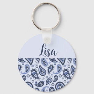 Ingewikkeld Blauw Bloemmotief Paisley Print Ontwer Sleutelhanger
