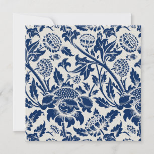 Ingewikkeld blauw bloempatroon op lichte achtergro bedankkaart