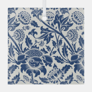 Ingewikkeld blauw bloempatroon op lichte achtergro glas ornament
