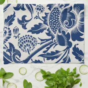 Ingewikkeld blauw bloempatroon op lichte achtergro theedoek