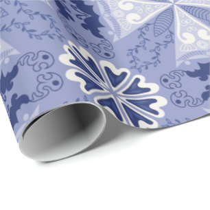 Ingewikkeld blauw en wit geometrisch patroon cadeaupapier