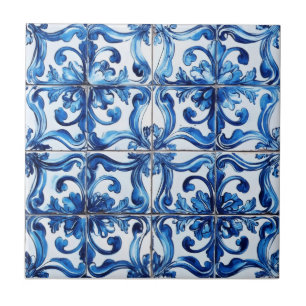 Ingewikkeld blauw Tegel patroon Tegeltje