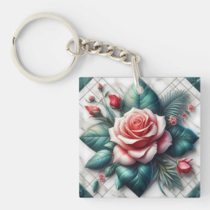 Ingewikkeld Bloemen Tegel Mozaïek Kunstwerk Sleutelhanger