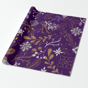 Ingewikkeld bloemmotief met goud en wit cadeaupapier