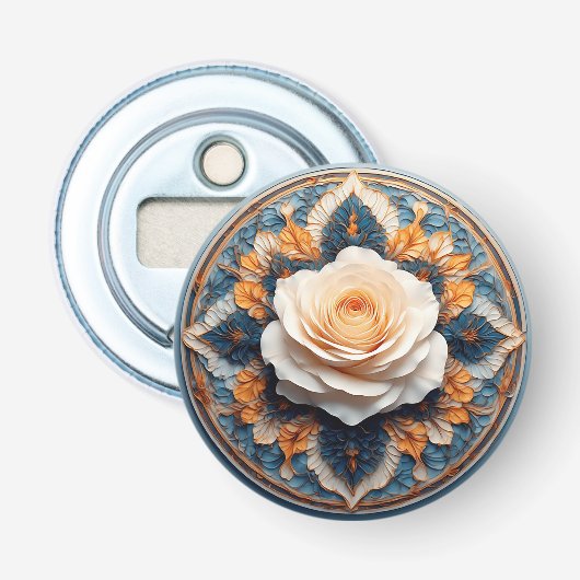 Ingewikkeld Bloemontwerp Button Flesopener (Voorkant)