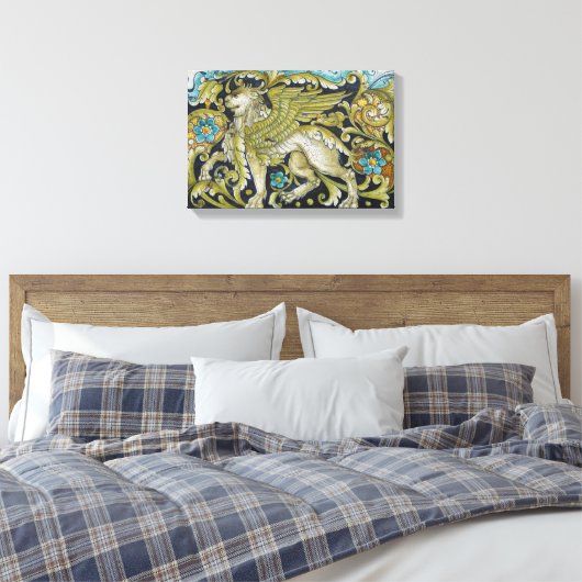 Ingewikkeld Canvas—Deruta Tegel Lion Canvas Afdruk (Insitu (Slaapkamer))