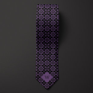 Ingewikkeld Paarse & Zwarte Arabesque Monogram Stropdas