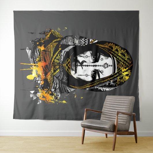 Ingewikkeld portret van een tribale vrouw wandkleed (In Situ (horizontaal))