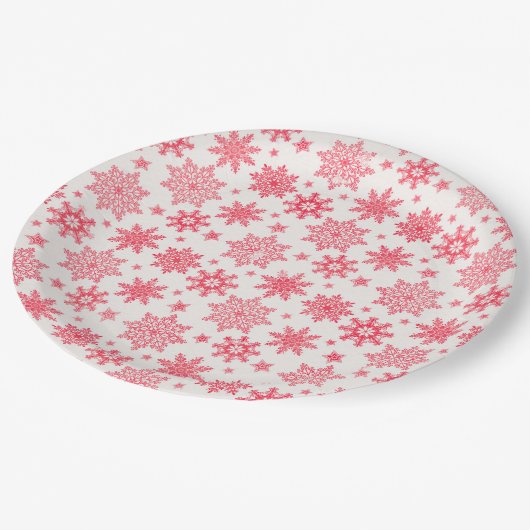 Ingewikkeld rood sneeuwvlokpatroon papieren bordje (Gekanteld)