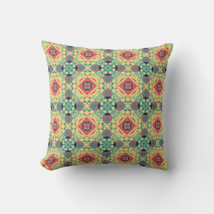 Ingewikkeld vintage patroon met rood, blauwgroen,  kussen