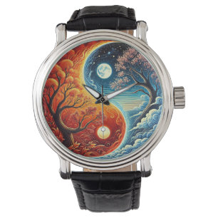 Ingewikkeld Yin-Yang-symbool met vuur en water Horloge