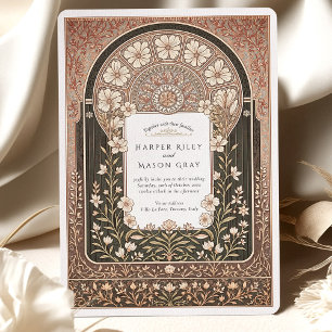 Ingewikkelde Art Nouveau Floral Wedding Kaart
