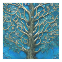 Ingewikkelde Blauwe Bloemen Boom van het Leven Gra