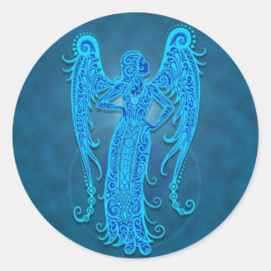 Ingewikkelde Blauwe Tribal Virgo Ronde Sticker