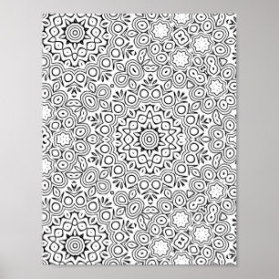 Ingewikkelde bloemencirkel Mandala Kleurplaat Kuns Poster