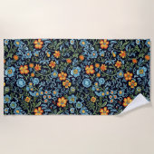 Ingewikkelde bloemkunst: blauwe en oranje bloemen  strandlaken (Voorkant)