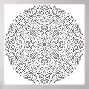 Ingewikkelde concentrische lus-mandala met bloemen poster