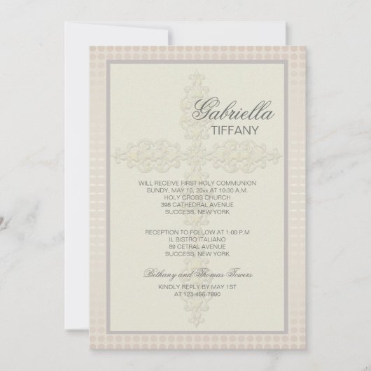 Ingewikkelde Cross (perzik) religieuze uitnodiging (Voorkant)