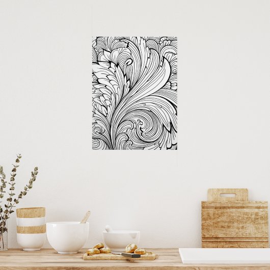 Ingewikkelde Floral Swirl kleurstof Poster (Keuken)