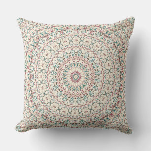 Ingewikkelde geometrische mandala in turquoise, ro kussen