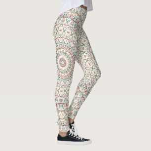 Ingewikkelde geometrische mandala in turquoise, ro leggings