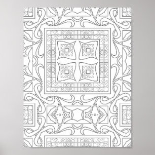 Ingewikkelde Geometrische Scrollwerk Tegel Mandala Poster