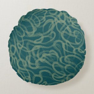 Ingewikkelde gestippelde textuur, turquoise abstra rond kussen
