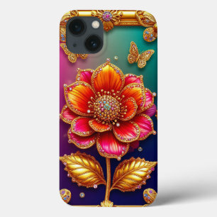 Ingewikkelde Gouden Bloemkunst iPhone 13 Hoesje