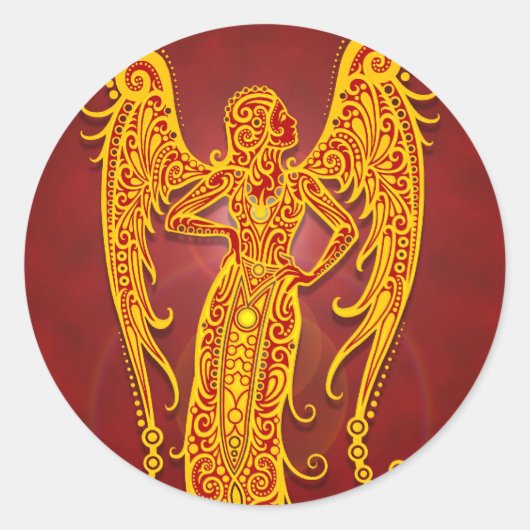 Ingewikkelde Gouden Rode Tribal Maagd Ronde Sticker (Voorkant)