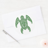 Ingewikkelde Groene Zeeen Schildpad op Wit Ronde Sticker (Envelop)