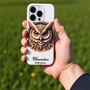 Ingewikkelde houten sneeuw uil snijwerk iPhone 16 pro hoesje