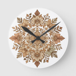 Ingewikkelde Mandala Bloemige Bruine Tinten Kunst Ronde Klok