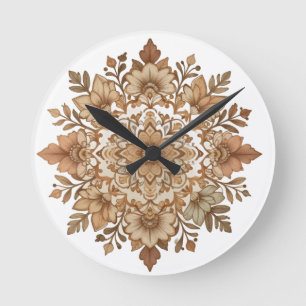 Ingewikkelde Mandala Bloemige Bruine Tinten Kunst Ronde Klok