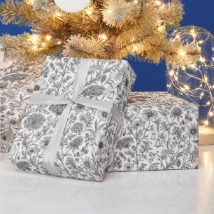 Ingewikkelde met de hand getekende wilde bloem ink cadeaupapier