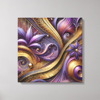 Ingewikkelde paarse en gouden abstracte canvas kun afdruk