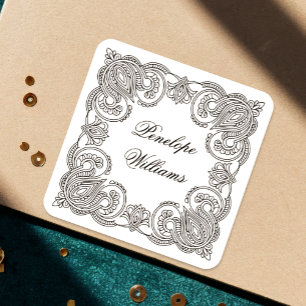Ingewikkelde Paisley Gepersonaliseerde Naamlabels Vierkante Sticker